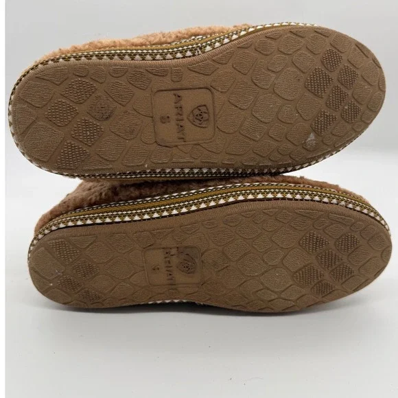 Ariat Slippers Womens Size S 6/7 Brown Sherpa Fleece Cozy Cabin Loungewear Shoes - Picture 6 of 10
